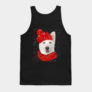 German Shepherd Wearing Red Hat And Scarf Christmas Tank Top